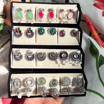 Set of 12 Earrings with Folding Jhumka Box
